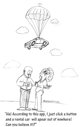 Cartoon: rental car parachuting in
