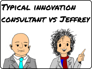 cartoon linking to comparision between innovation consultant and Jeffrey Baumgartner