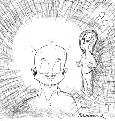 Cartoon of bald guy with shining head
