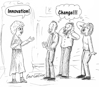 Cartoon: CEO says 'innovation' employees hear 'change'