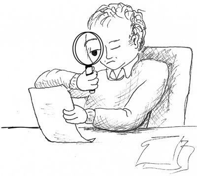 Cartoon: man examining an idea