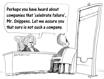 Cartoon, boss explains that they do not celebrate failure in her company