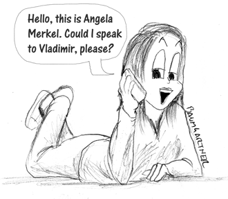 cartoon: girl pretending to be Angela Merkel