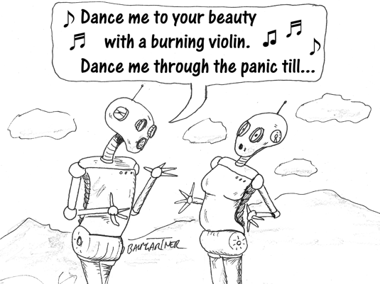 Cartoon: robot singing love song