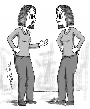 Cartoon: woman talking to herself