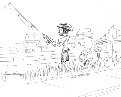 Cartoon: young man fishing
