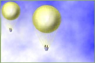 Two ballons  floating in the sky;