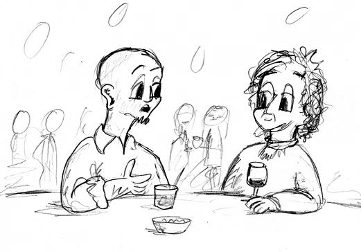 Cartoon:man asking Jeffrey's advice in bar.