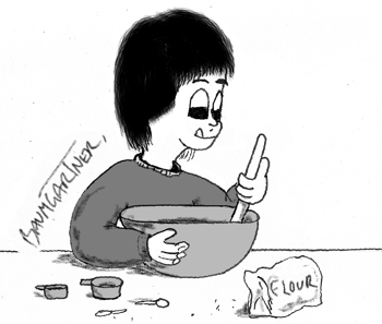 Cartoon: boy mixing cookie dough