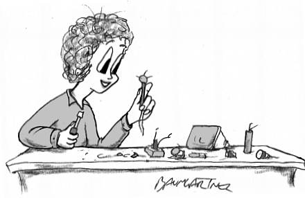 Cartoon: woman deconstructing electronic thing