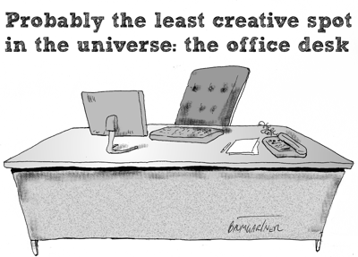 Cartoon: Probably the least creative spot in the universe - the office desk