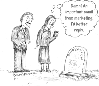Cartoon: People at grave of innovation
