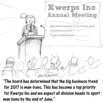 Cartoon: CEO announces man-buns are mandatory for division heads