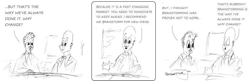 Cartoon: creativity consultant more closed minded that client