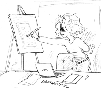 cartoon: artist in office