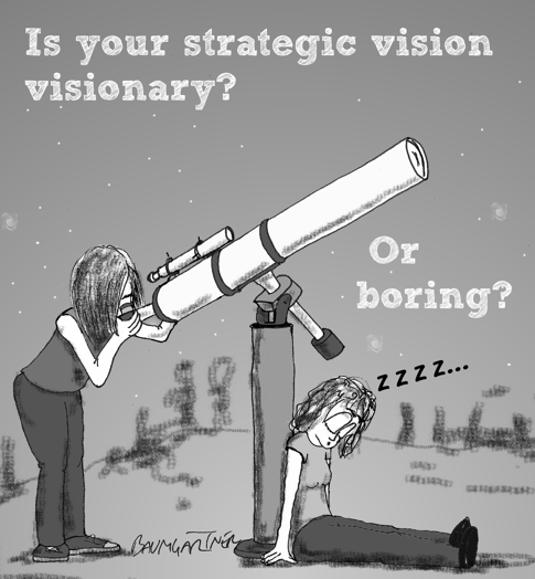 Cartoon: woman looking through telescope