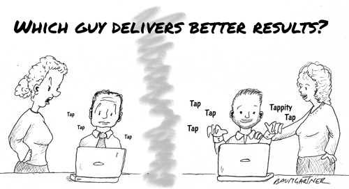 Cartoon: which guy delivers the best results?
