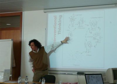 Jeffrey explaining Anticonventional thinking at a recent workshop in Portugal